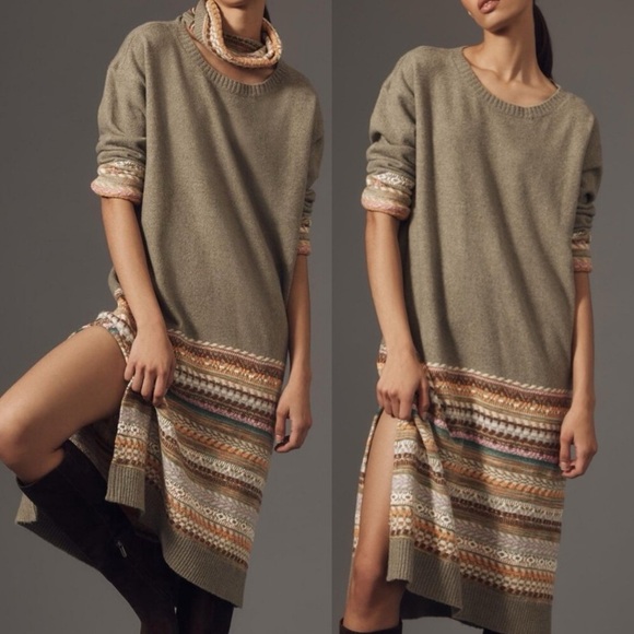 Anthropologie Dresses & Skirts - Daily Practice by Anthropologie Sweater Midi Dress Fair Isle Knit M Cozycore